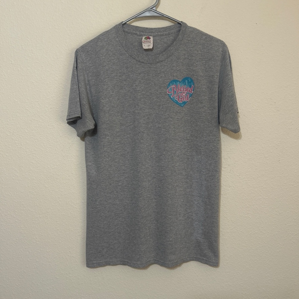 Blessed Girl Gray Graphic T-Shirt "You Are Loved" Floral Cross Size S - Picture 3 of 7
